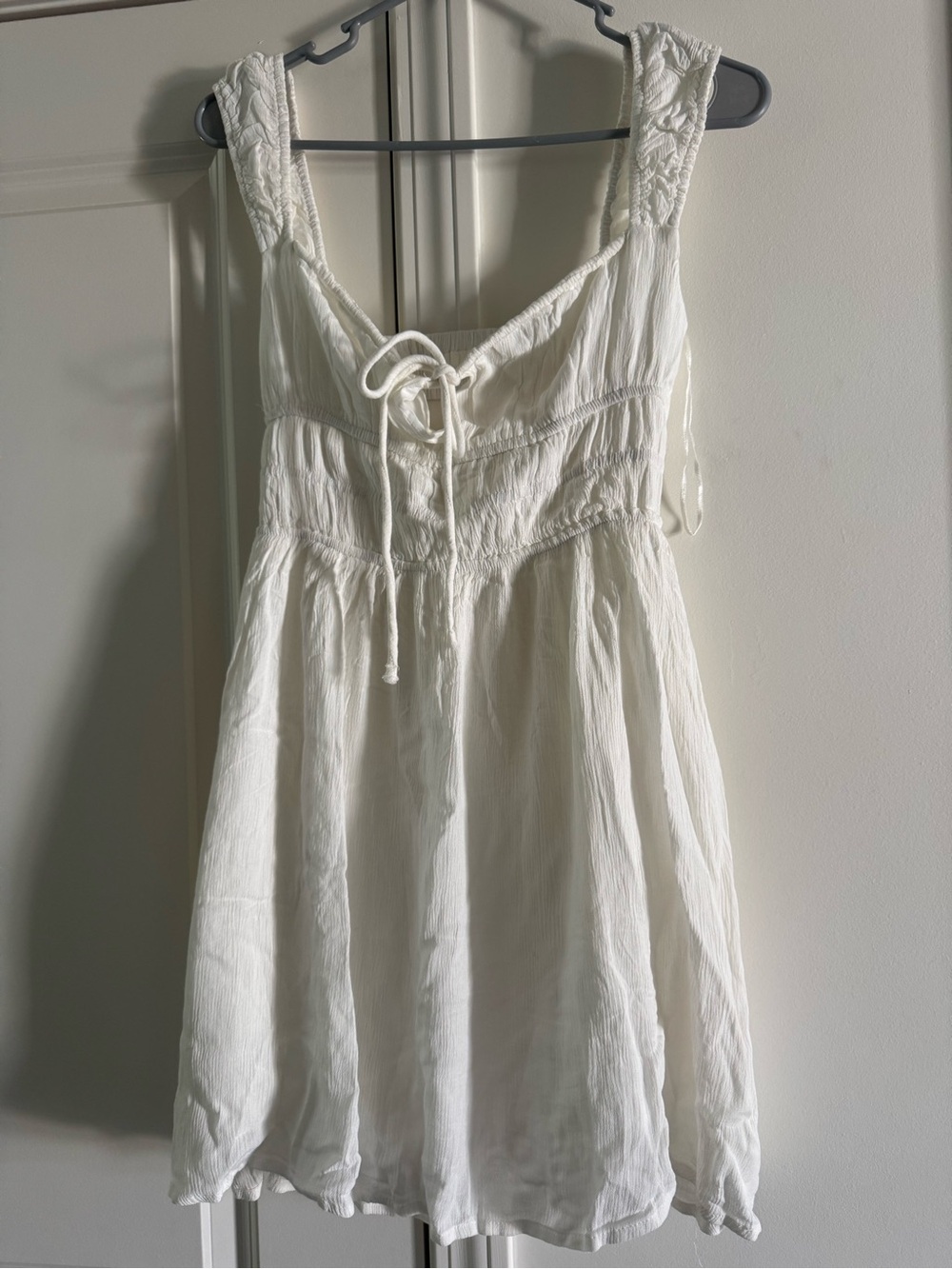 Stradivarius White Tie-Front Gauze Dress